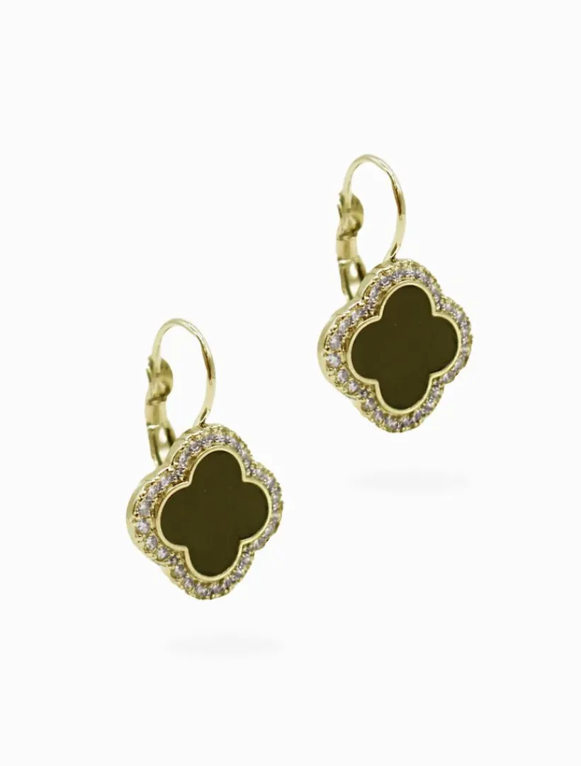 Earrings*Zjoosh Black Clover French Hooks Gold