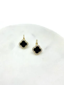 Earrings*Zjoosh Black Clover French Hooks Gold