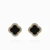 Earrings*Zjoosh Black Enamel Clover Studs