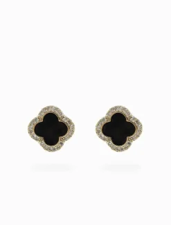 Earrings*Zjoosh Black Enamel Clover Studs