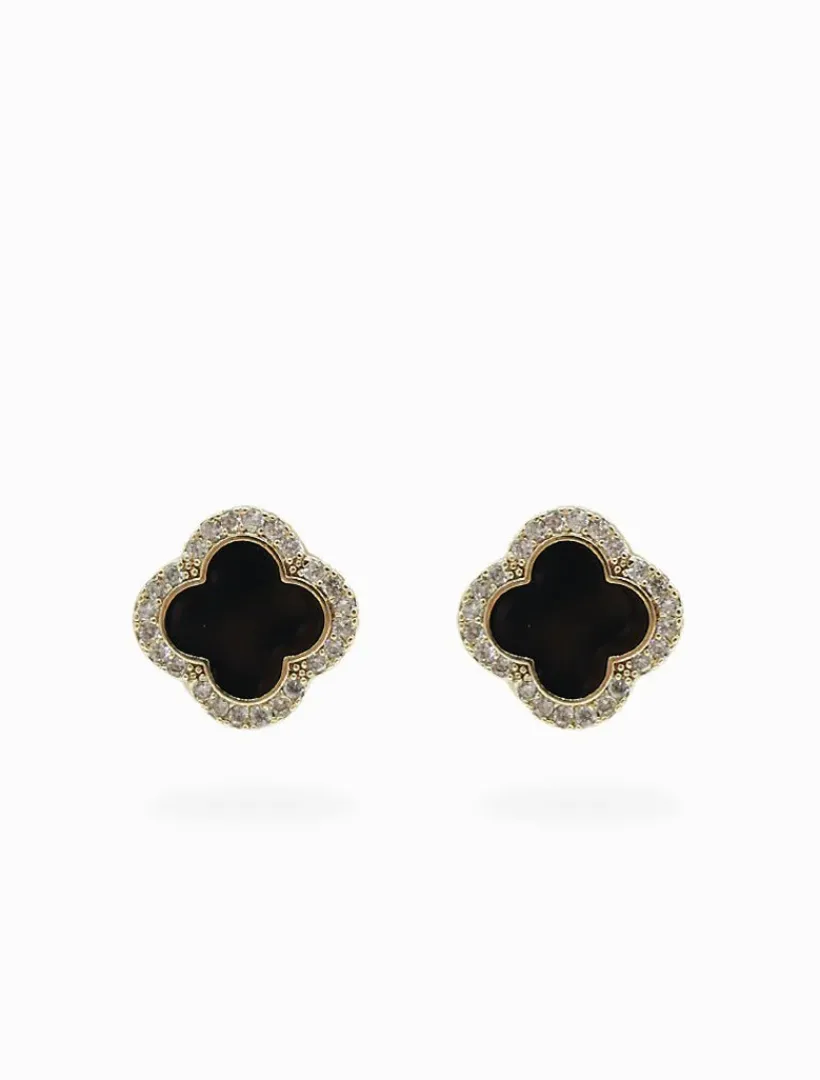 Earrings*Zjoosh Black Enamel Clover Studs