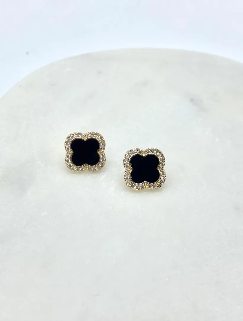 Earrings*Zjoosh Black Enamel Clover Studs
