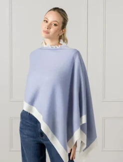 Scarves|Ponchos And Ponchettes*Zjoosh Border Ponchette Cloudy Blue ForgetMeNot