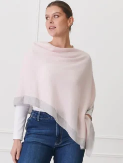 Scarves|Ponchos And Ponchettes*Zjoosh Cashmere Border Ponchette Pink Grey PinkGrey