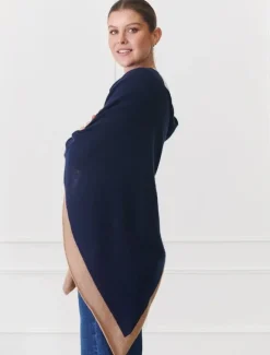 Scarves|Knits And Jumpers*Zjoosh Cashmere Border Ponchette Navy Tan NavyTan