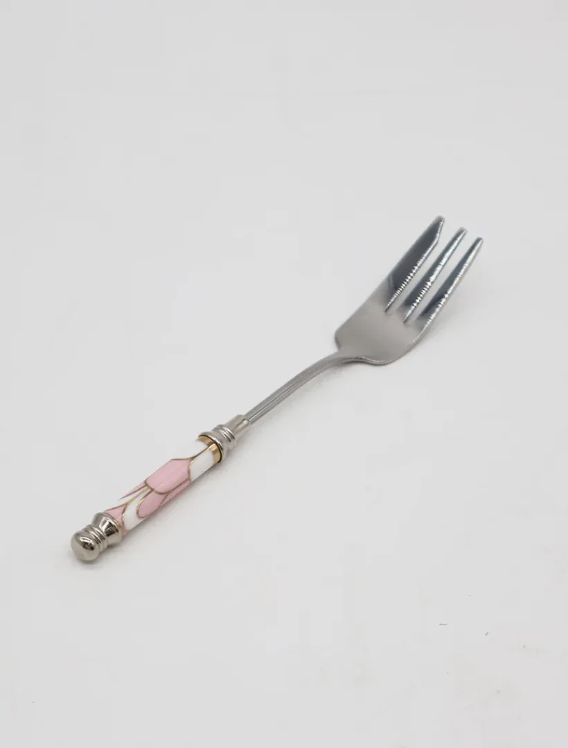 Cutlery & Servers*3rd Party Other Ceramic Pink Stripe Fork Silver