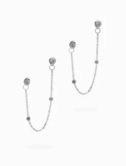 Earrings|Silver Jewellery*Zjoosh Chain Connected Crystal Studs Silver