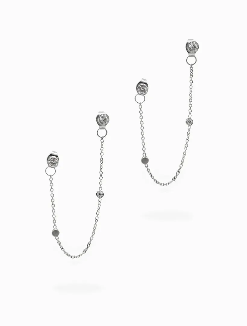 Earrings|Silver Jewellery*Zjoosh Chain Connected Crystal Studs Silver