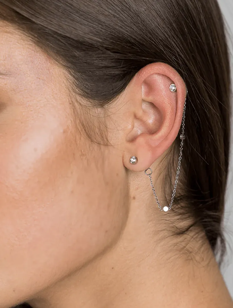Earrings|Silver Jewellery*Zjoosh Chain Connected Crystal Studs Silver