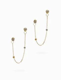 Earrings|Gold Jewellery*Zjoosh Chain Connected Crystal Studs Gold