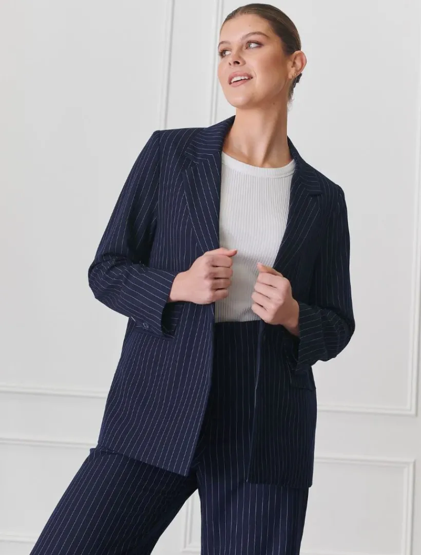 Jackets And Coats*Zjoosh Chalk Stripe Jacket Navy
