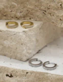 Earrings|Silver Jewellery*Zjoosh Channel Set Hoops Silver