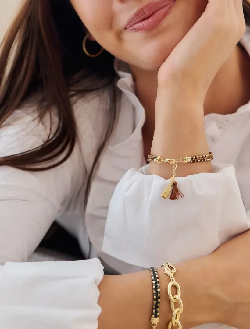 Bangles And Bracelets*Zjoosh Chocolate Beaded Tassel Bracelet