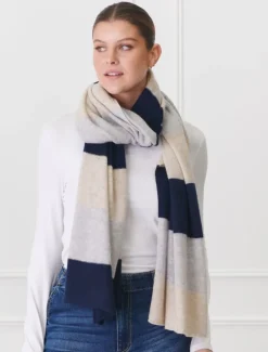 Cashmere Scarves|Scarves*Zjoosh Copenhagen Cashmere Scarf Navy Grey Beige