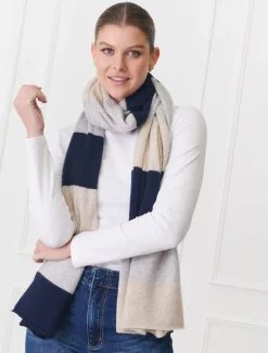 Cashmere Scarves|Scarves*Zjoosh Copenhagen Cashmere Scarf Navy Grey Beige