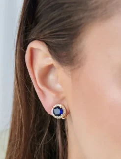 Clip-On Earrings|Earrings*Zjoosh Crystal Surround Clip Ons Navy