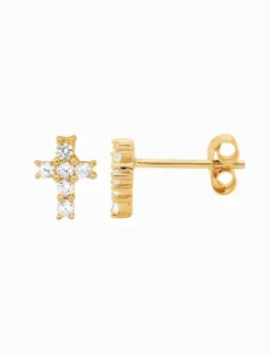 Earrings|Gold Jewellery*Ellani Cubic Zirconia Claw Set Cross Studs Gold