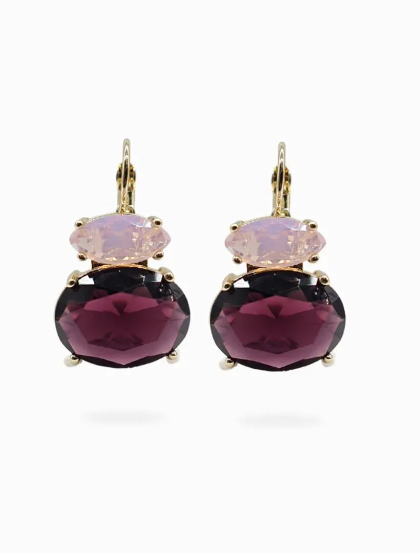 Earrings*Zjoosh Double Crystal French Hooks Pink and Mauve