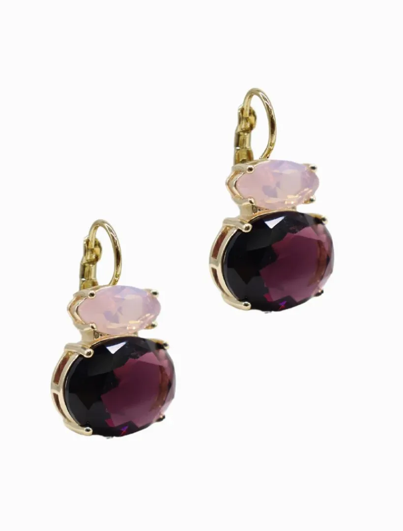 Earrings*Zjoosh Double Crystal French Hooks Pink and Mauve