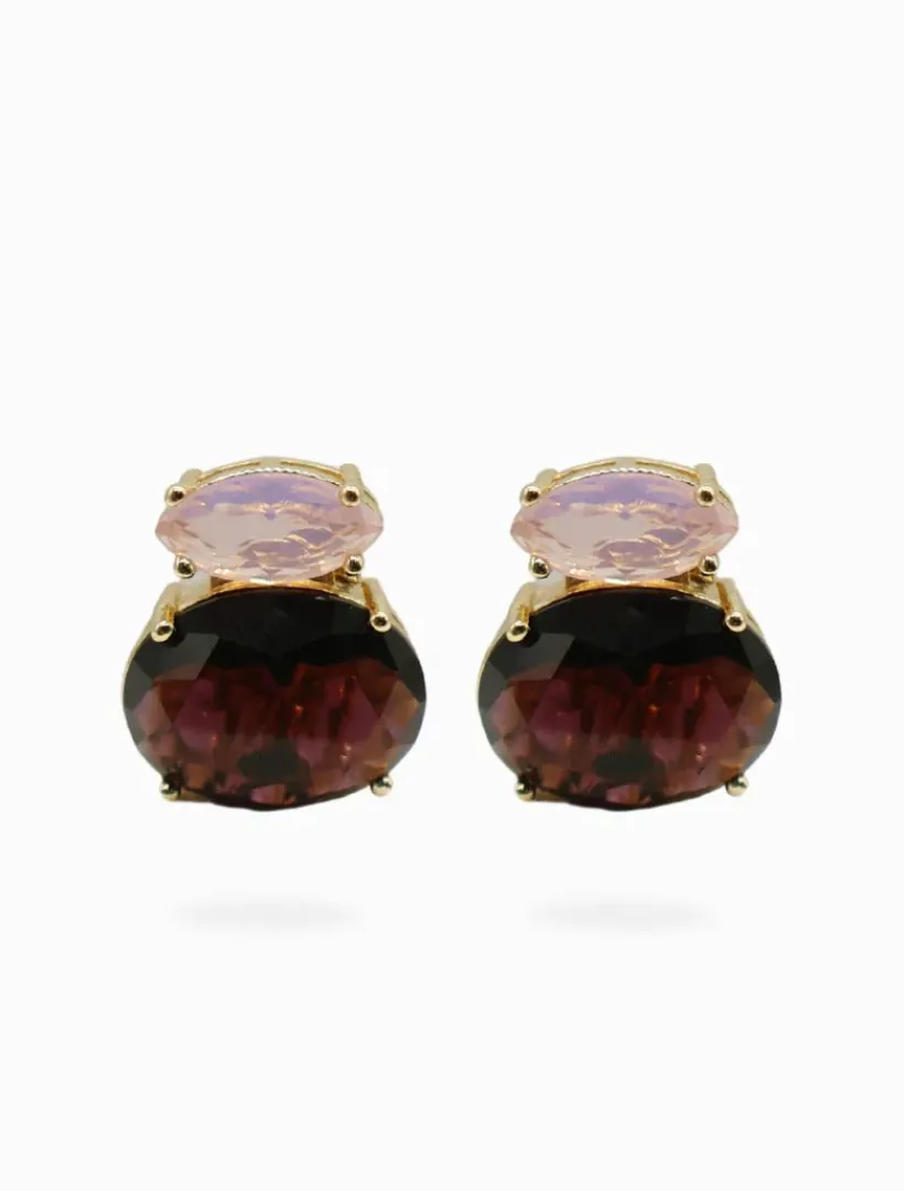 Clip-On Earrings|Earrings*Zjoosh Double Crystal Pink and Mauve Clip Ons