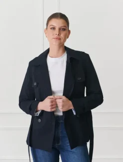 Jackets And Coats*Zjoosh Ella Cropped Trench Coat Navy