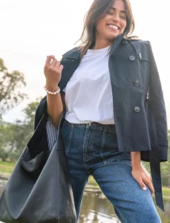 Jackets And Coats*Zjoosh Ella Cropped Trench Coat Navy