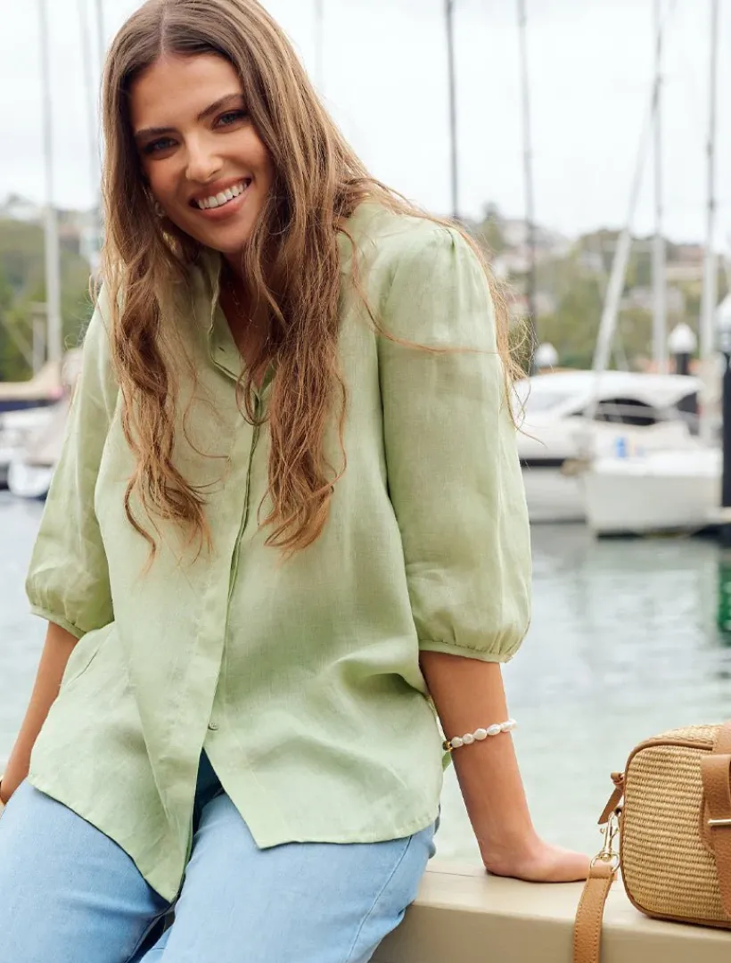 Shirts And Tops*Zjoosh Evie Linen Shirt Light Green - FINAL SALE LightGreen