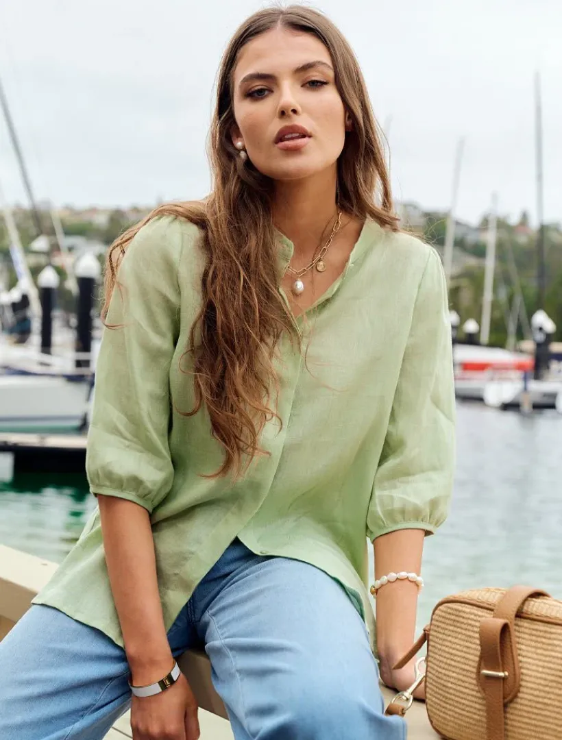 Shirts And Tops*Zjoosh Evie Linen Shirt Light Green - FINAL SALE LightGreen