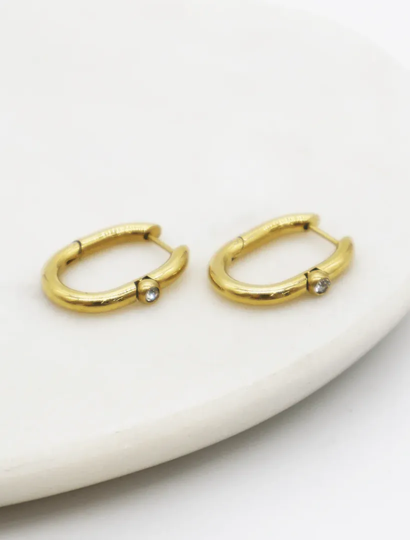 Earrings|Gold Jewellery*Zjoosh Gold and 1 Crystal Hinged Hoops