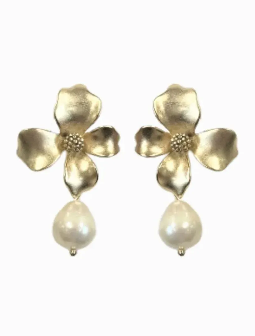 Pearl Jewellery|Earrings*Zjoosh Gold Flower Pearl Drops