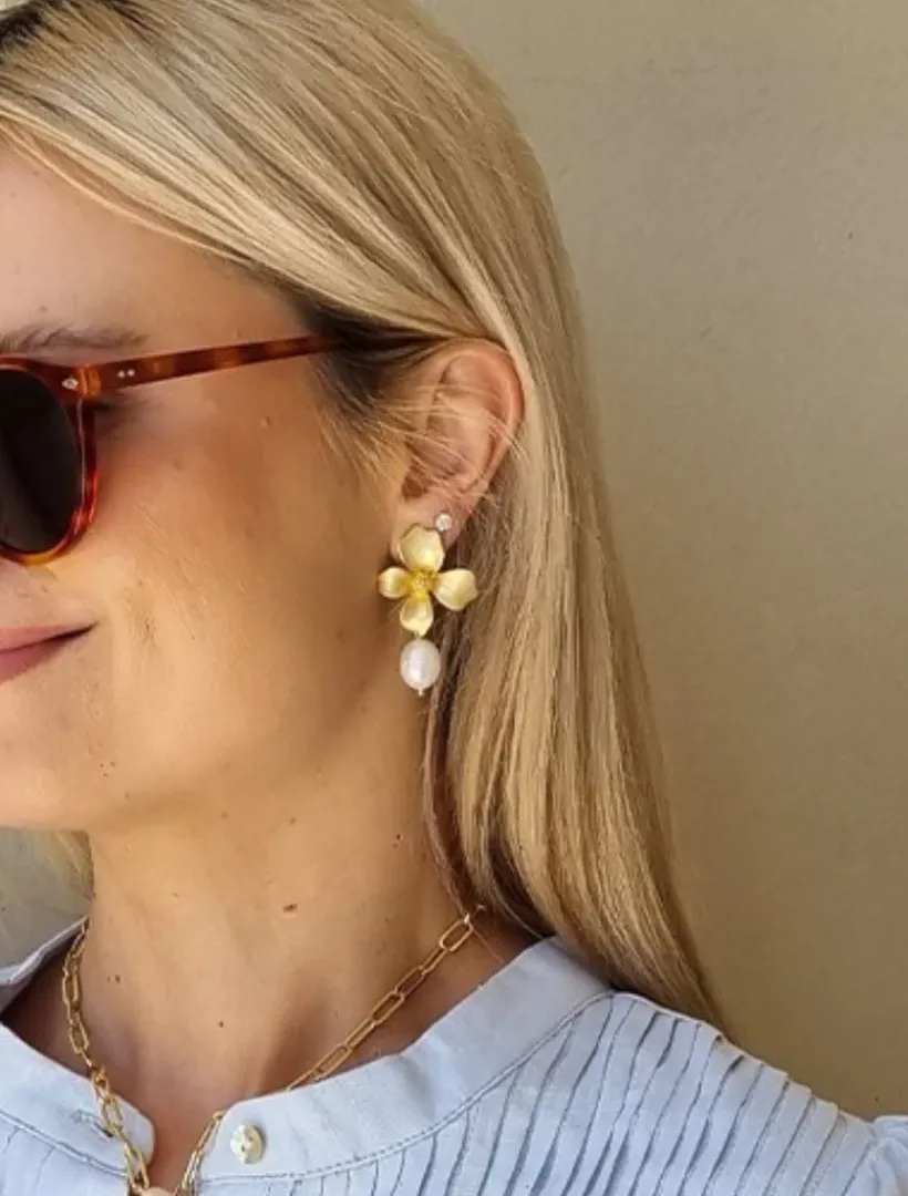 Pearl Jewellery|Earrings*Zjoosh Gold Flower Pearl Drops
