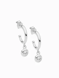 Earrings|Silver Jewellery*Ellani Hoop Earrings Cubic Zirconia Bezel Drop Rhodium