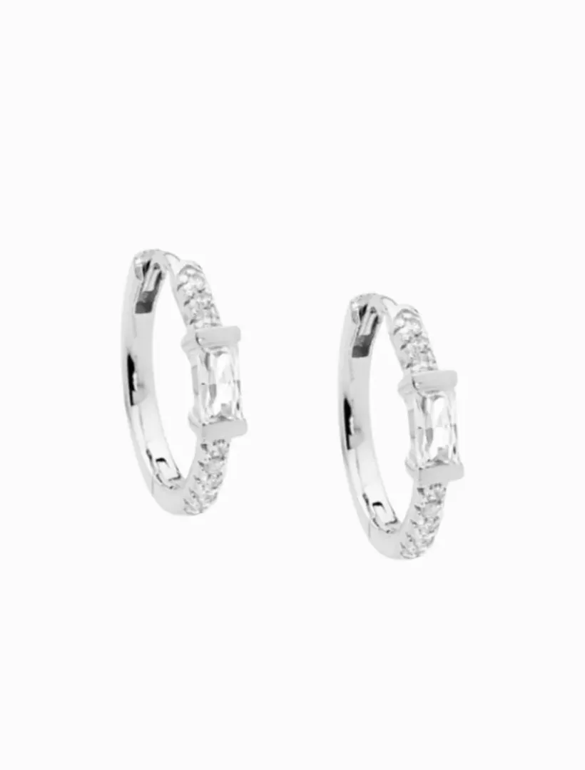 Earrings|Silver Jewellery*Ellani Hoop Earrings w/ Baguette Cubic Zirconias Rhodium