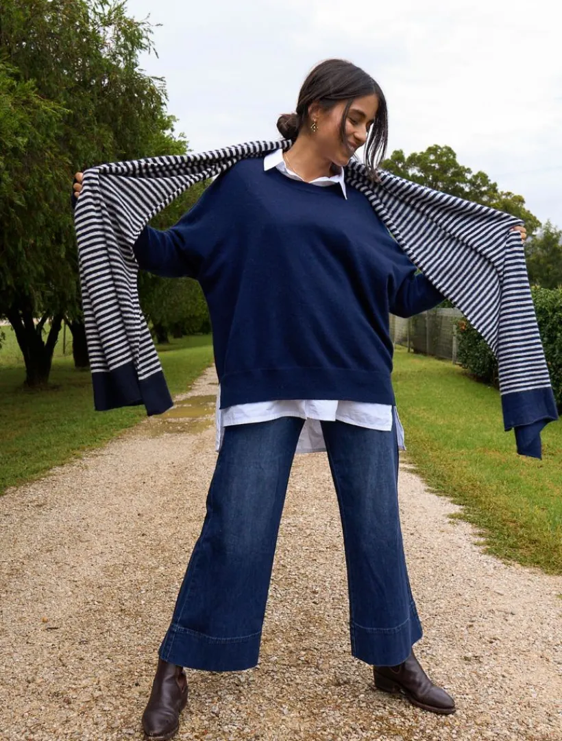Cashmere Scarves|Scarves*Zjoosh Joseph Cashmere Scarf Navy grey NavyGrey