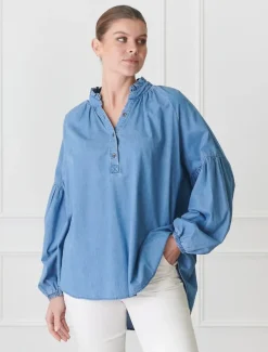 Shirts And Tops*Zjoosh Kell Shirt Summer Wash Denim