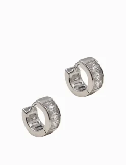 Lucienne - Zjoosh Premium|Earrings*Zjoosh Lucienne Baguette Huggie Hoops Rhodium