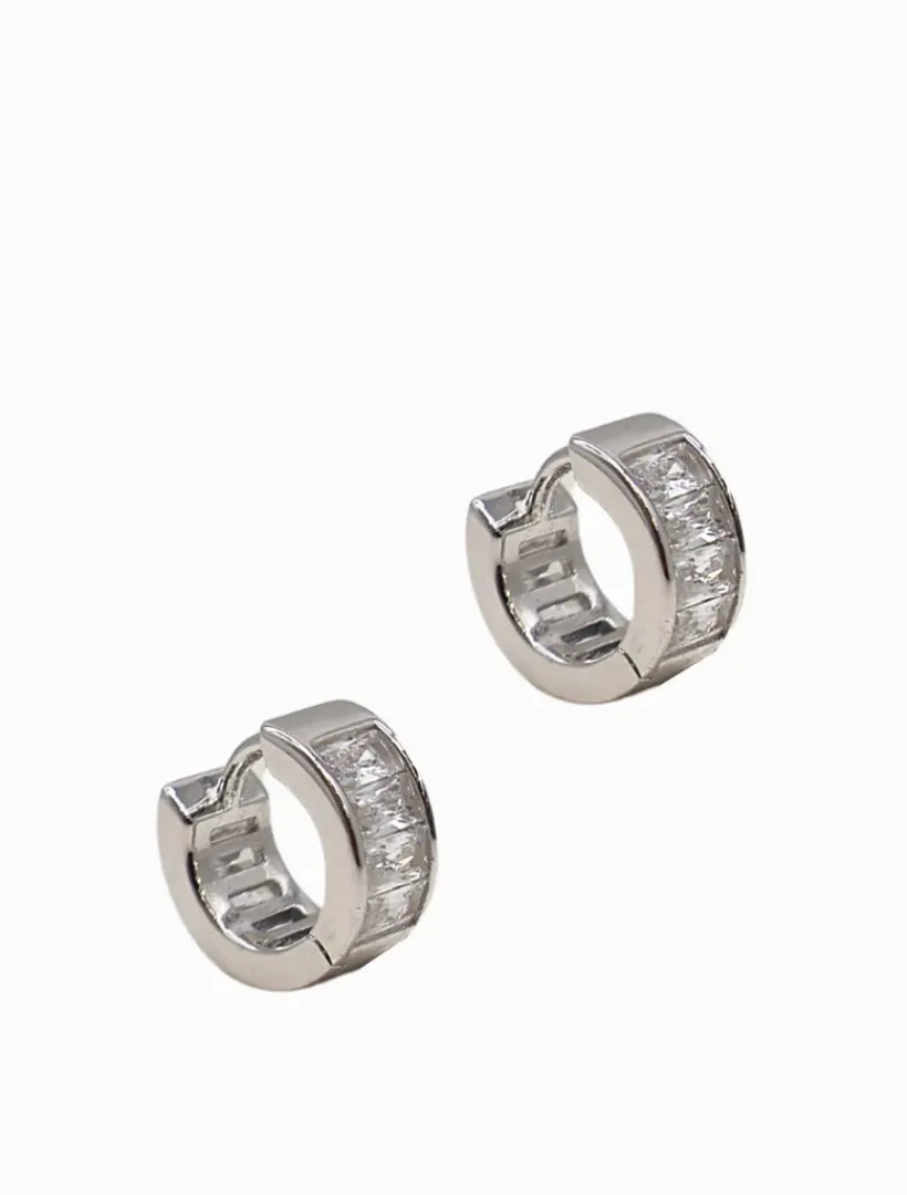 Lucienne - Zjoosh Premium|Earrings*Zjoosh Lucienne Baguette Huggie Hoops Rhodium