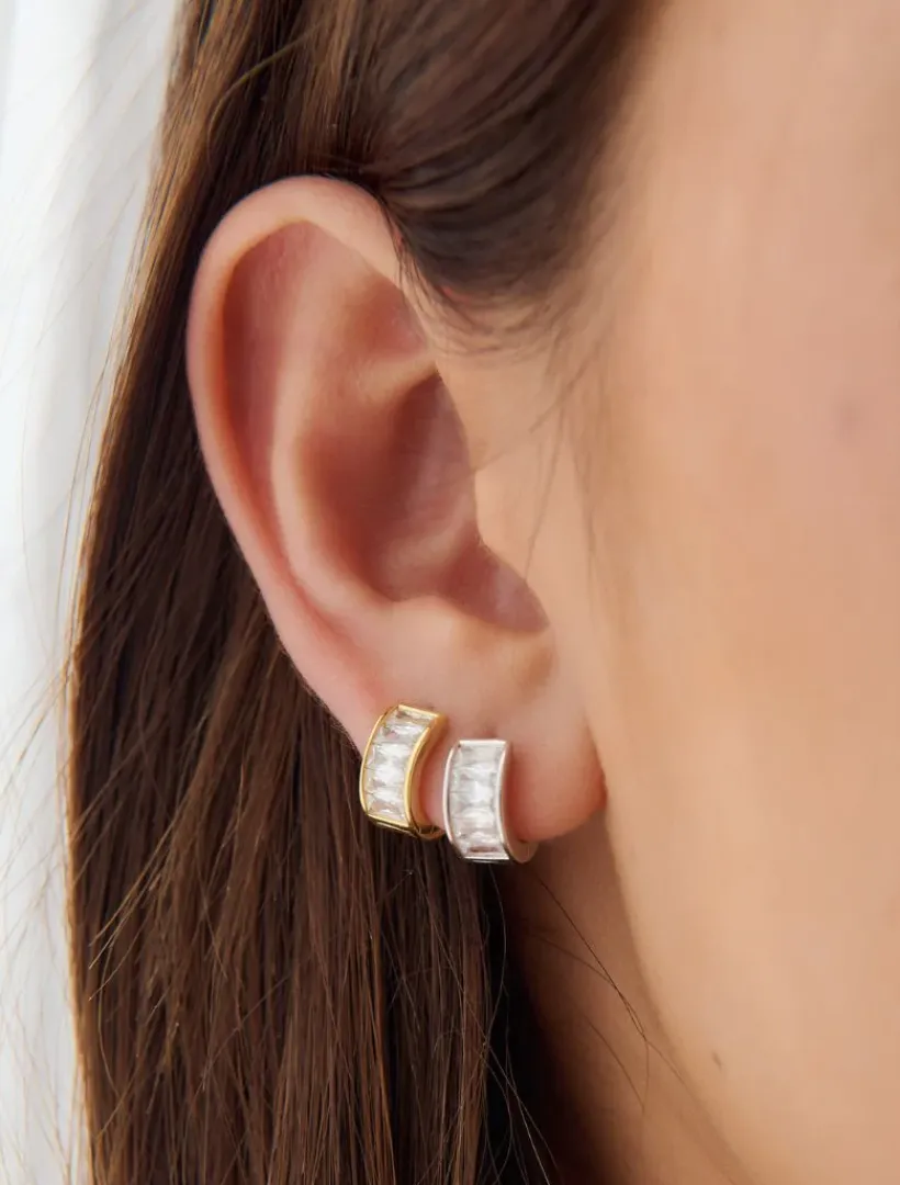 Lucienne - Zjoosh Premium|Earrings*Zjoosh Lucienne Baguette Huggie Hoops Rhodium