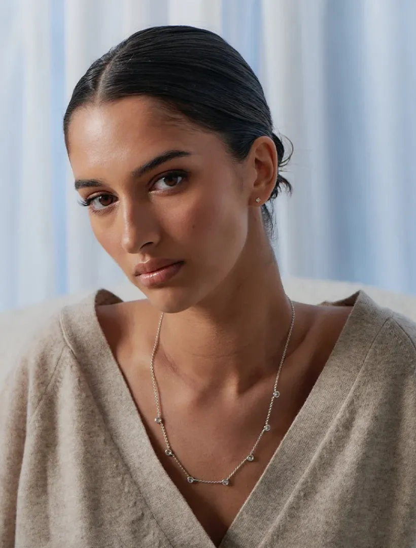 Lucienne - Zjoosh Premium|Necklaces*Zjoosh Lucienne Cubic Zirconia Spaced Necklace Rhodium