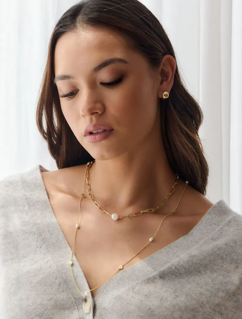 Lucienne - Zjoosh Premium|Pearl Jewellery*Zjoosh Lucienne Disk and Pearl Necklace Long Gold