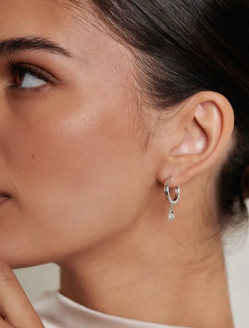 Lucienne - Zjoosh Premium|Earrings*Zjoosh Lucienne Hoops with Cubic Zirconia Drop Rhodium