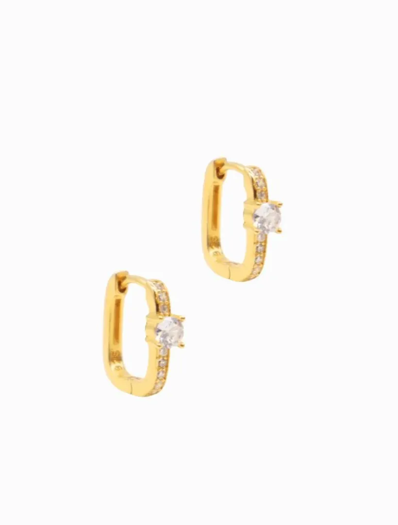 Lucienne - Zjoosh Premium|Earrings*Zjoosh Lucienne Oblong Cubic Zirconia Hoops Gold