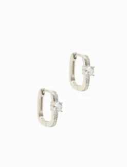 Lucienne - Zjoosh Premium|Earrings*Zjoosh Lucienne Oblong Cubic Zirconia Hoops Rhodium