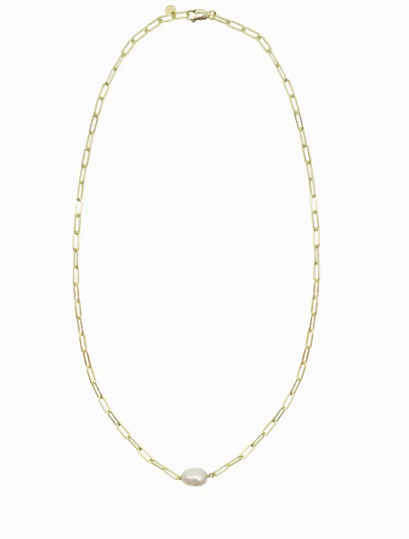 Lucienne - Zjoosh Premium|Pearl Jewellery*Zjoosh Lucienne Paper Clip and Pearl Necklace Gold
