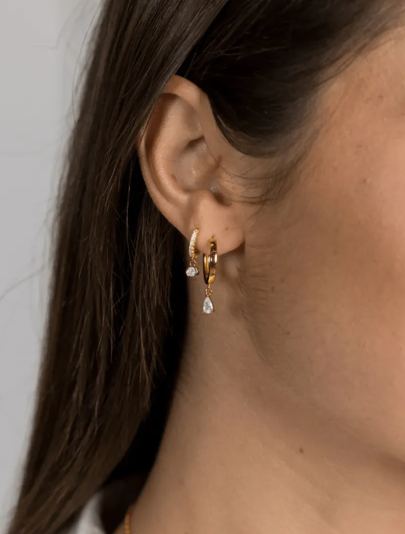 Lucienne - Zjoosh Premium|Earrings*Zjoosh Lucienne Small Drop Cubic Zirconia Hoops Gold