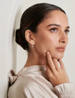Lucienne - Zjoosh Premium|Earrings*Zjoosh Lucienne Small Drop Cubic Zirconia Hoops Rhodium