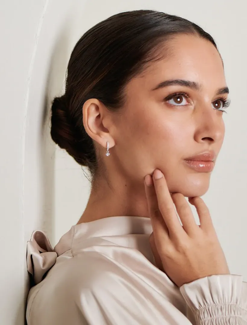 Lucienne - Zjoosh Premium|Earrings*Zjoosh Lucienne Small Drop Cubic Zirconia Hoops Rhodium