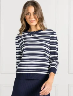 Knits And Jumpers*Zjoosh Melanie Knit Jumper Striped- FINAL SALE NavyWhite