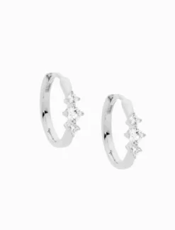 Earrings|Silver Jewellery*Ellani 14mm Hoop Earrings 3 Cubic Zirconia Rhodium