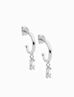 Earrings|Silver Jewellery*Ellani 13mm Hoop Earrings Cubic Zirconia Baguette Drop Rhodium